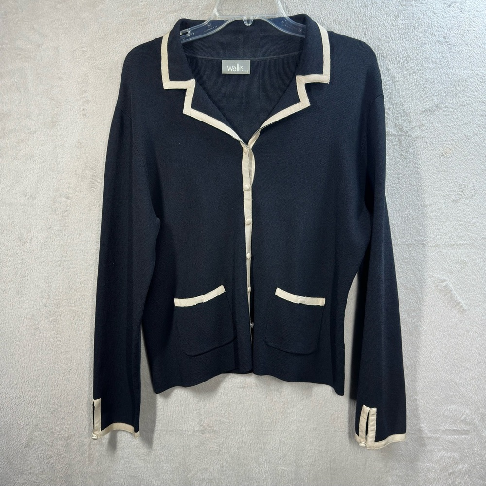 Wallis Womens Black Viscose Blend Sweater Blazer Size 18‎ EU 46 Office Career